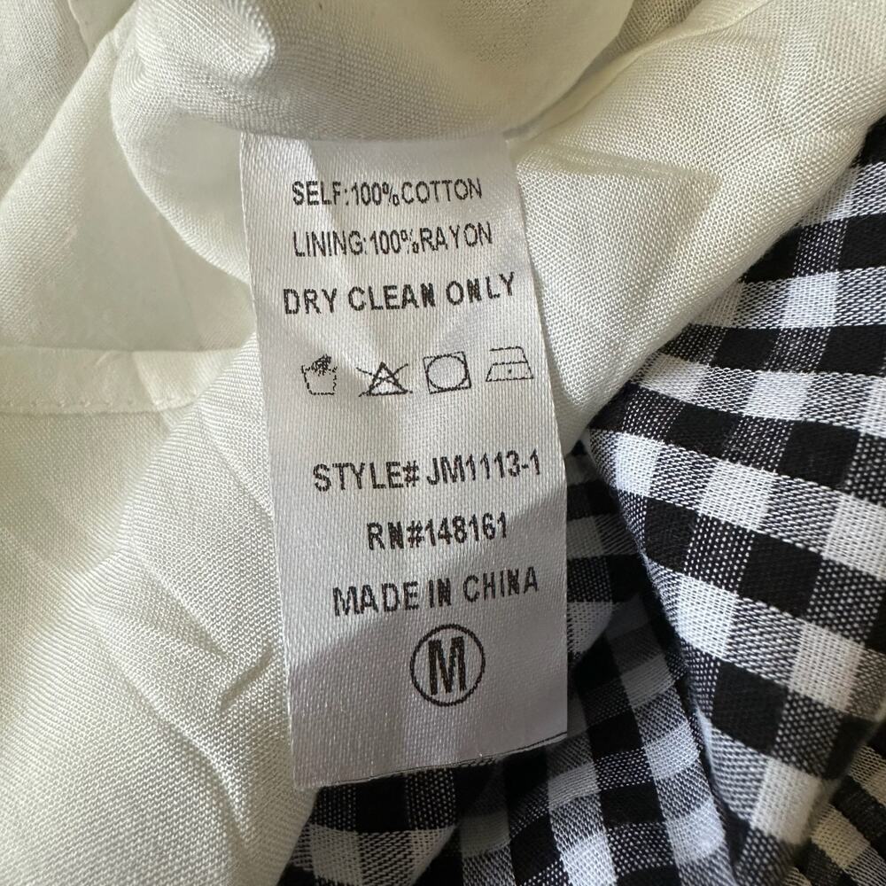 J.MARIE Mini Skirt Black White Gingham Lined Ruffled Faux Wrap Cotton - Picture 8 of 9